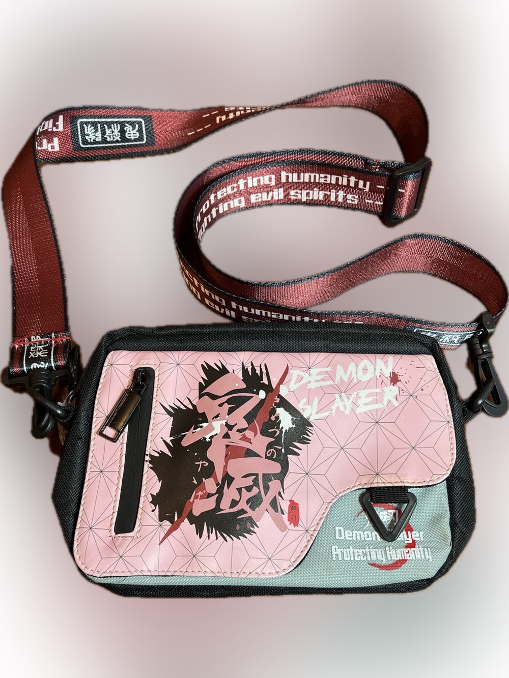 Demon Slayer Nezuko Themed Pink Anime Crossbody Bag